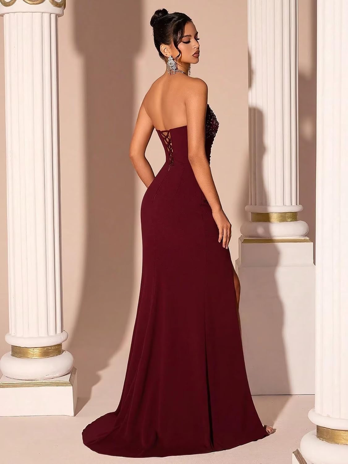 Mermaid Satin Prom Dresses for Women Strapless Sequin Formal Dress 2027 Pleated Evening Party Gowns with Slit