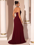 Mermaid Satin Prom Dresses for Women Strapless Sequin Formal Dress 2027 Pleated Evening Party Gowns with Slit