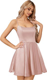 Homecoming Dress Satin Mini for Teens Backless with Pockets Spaghetti Strap Party Cocktail Dress