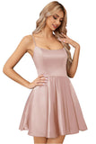 Homecomg Dress Satin Mini for Teens Backless with Pockets Spaghetti Strap Party Cocktail Dress