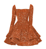 Sequin Short Homecoming Dress for Teen Sparkly Long Sleeve Prom Sweet 16 Dresses Cocktail Gowns