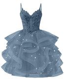 Glitter Tulle Homecoming Dresses 2026 Tiered Ruffles Lace Short Prom Dress for Teens Quinceanera Gowns