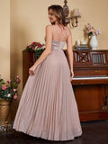 Spaghetti Strap Long Prom Dresses for Women 2026 Ball Gown A Line V-Neck Sparkly Formal Evening Gowns for Wedding