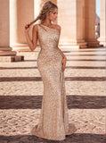 Kingbridal Gowns One Shoulder Sequin Prom Dresses with Slit 2026 Mermaid Formal Dress for Women Sparkly Ruched Evening Party Gowns
