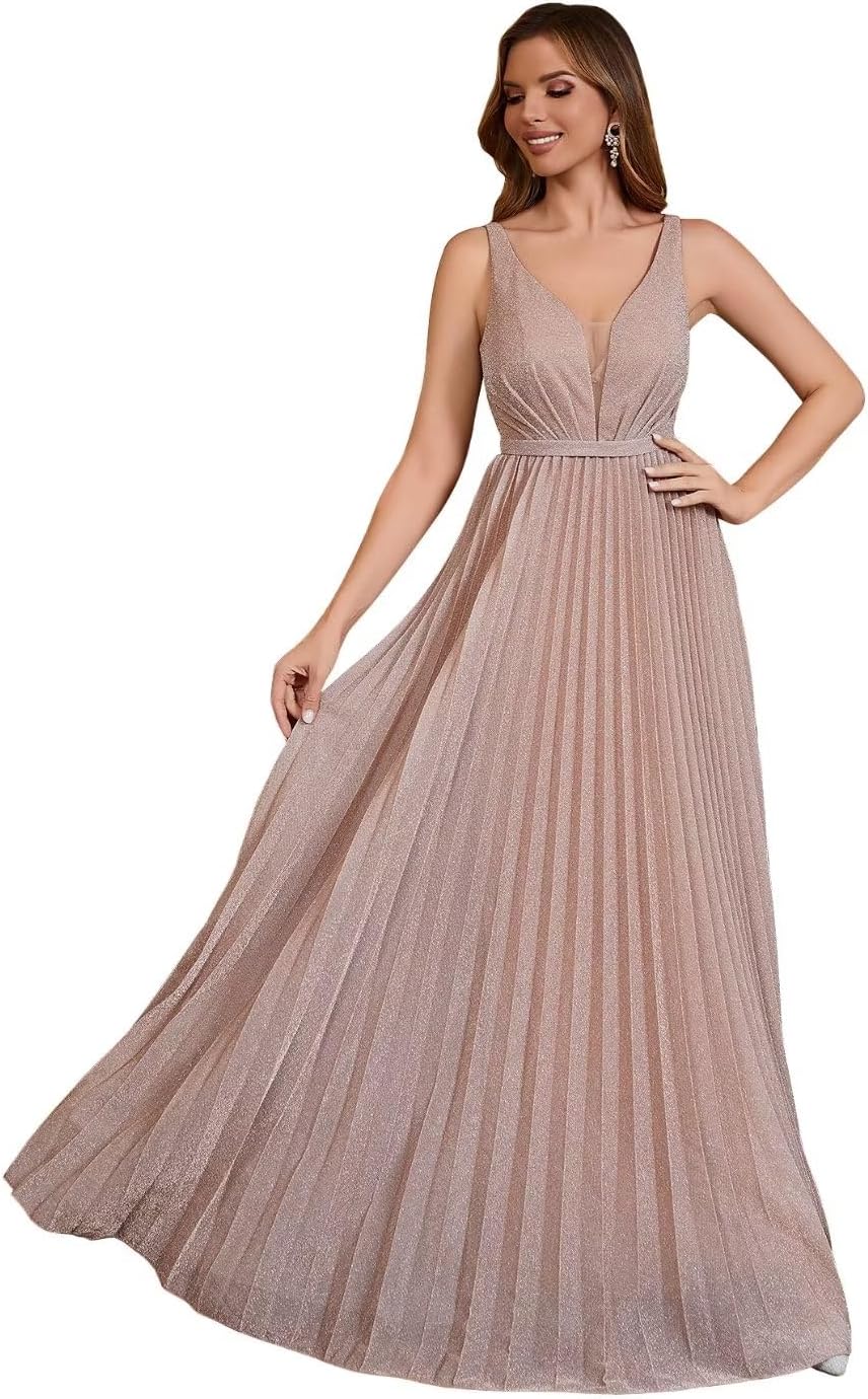 Spaghetti Strap Long Prom Dresses for Women 2026 Ball Gown A Line V-Neck Sparkly Formal Evening Gowns for Wedding