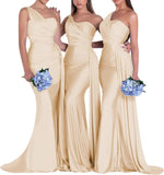 One-Shoulder-Brautjungfernkleider für Hochzeiten, Meerjungfrau-Satin-Ballkleider, lang, figurbetont, formelle Abendkleider 