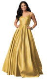 Spaghetti Straps Satin Prom Dresses for Women Long with Pockets Pleated Formal Evening Gowns Ball Gown