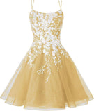 Sparkly Lace Applique Homecoming Dresses for Teens Short Corset Tulle Spaghetti Strap Prom Cocktail Party Dress