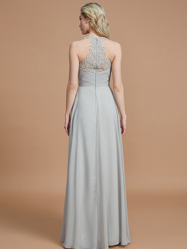 A-Line/Princess Sweetheart Sleeveless Ruched Floor-Length Chiffon Bridesmaid Dresses Evening Prom Dress