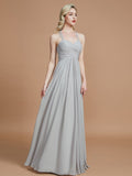 A-Line/Princess Sweetheart Sleeveless Ruched Floor-Length Chiffon Bridesmaid Dresses Evening Prom Dress