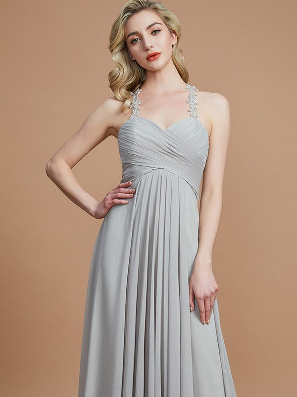 A-Line/Princess Sweetheart Sleeveless Ruched Floor-Length Chiffon Bridesmaid Dresses Evening Prom Dress
