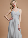 A-Line/Princess Sweetheart Sleeveless Ruched Floor-Length Chiffon Bridesmaid Dresses Evening Prom Dress