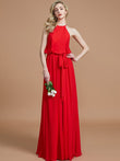 A-Line/Princess Halter Sleeveless Sash/Ribbon/Belt Floor-Length Chiffon Bridesmaid Dresses Evening Prom Dress