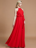 A-Line/Princess Halter Sleeveless Sash/Ribbon/Belt Floor-Length Chiffon Bridesmaid Dresses Evening Prom Dress