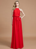 A-Line/Princess Halter Sleeveless Sash/Ribbon/Belt Floor-Length Chiffon Bridesmaid Dresses Evening Prom Dress