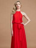 A-Line/Princess Halter Sleeveless Sash/Ribbon/Belt Floor-Length Chiffon Bridesmaid Dresses Evening Prom Dress