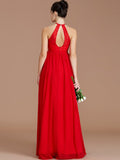 A-Line/Princess Halter Sleeveless Lace Floor-Length Chiffon Bridesmaid Dresses Formal Evening Dress