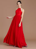 A-Line/Princess Halter Sleeveless Lace Floor-Length Chiffon Bridesmaid Dresses Formal Evening Dress