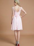 A-Linie/Princess-Linie Bateau-Ausschnitt Ärmellos Spitze Kurz/Mini Chiffon Brautjungfernkleider