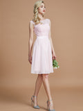 A-Linie/Princess-Linie Bateau-Ausschnitt Ärmellos Spitze Kurz/Mini Chiffon Brautjungfernkleider