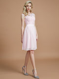 A-Linie/Princess-Linie Bateau-Ausschnitt Ärmellos Spitze Kurz/Mini Chiffon Brautjungfernkleider