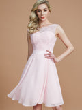 A-Linie/Princess-Linie Bateau-Ausschnitt Ärmellos Spitze Kurz/Mini Chiffon Brautjungfernkleider