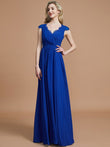 A-Line/Princess V-neck Sleeveless Ruched Floor-Length Chiffon Bridesmaid Dresses Evening Prom Dress