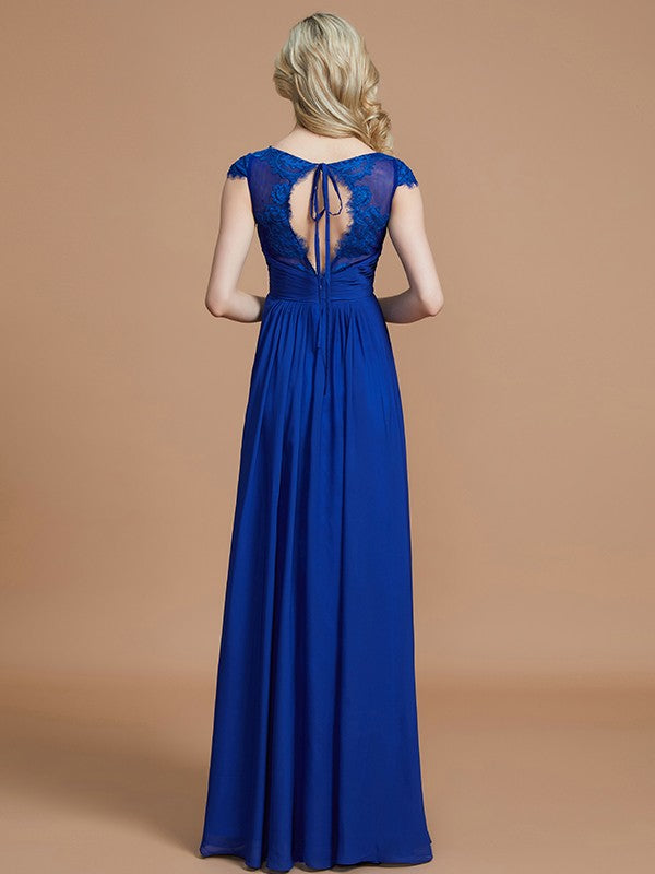 A-Line/Princess V-neck Sleeveless Ruched Floor-Length Chiffon Bridesmaid Dresses Evening Prom Dress