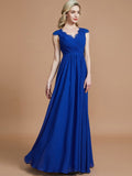 A-Line/Princess V-neck Sleeveless Ruched Floor-Length Chiffon Bridesmaid Dresses Evening Prom Dress