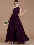 A-Line/Princess One-Shoulder Sleeveless Ruched Floor-Length Chiffon Bridesmaid Dresses Evening prom Dress
