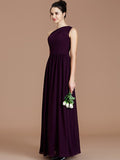 A-Line/Princess One-Shoulder Sleeveless Ruched Floor-Length Chiffon Bridesmaid Dresses Evening prom Dress