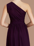 A-Line/Princess One-Shoulder Sleeveless Ruched Floor-Length Chiffon Bridesmaid Dresses Evening prom Dress