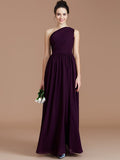 A-Line/Princess One-Shoulder Sleeveless Ruched Floor-Length Chiffon Bridesmaid Dresses Evening prom Dress