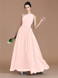 A-Line/Princess One-Shoulder Sleeveless Ruched Floor-Length Chiffon Bridesmaid Dresses Evening prom Dress