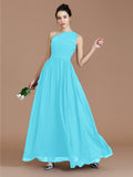 A-Line/Princess One-Shoulder Sleeveless Ruched Floor-Length Chiffon Bridesmaid Dresses Evening prom Dress