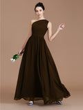 A-Line/Princess One-Shoulder Sleeveless Ruched Floor-Length Chiffon Bridesmaid Dresses Evening prom Dress