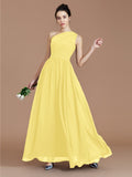A-Line/Princess One-Shoulder Sleeveless Ruched Floor-Length Chiffon Bridesmaid Dresses Evening prom Dress
