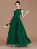A-Line/Princess One-Shoulder Sleeveless Ruched Floor-Length Chiffon Bridesmaid Dresses Evening prom Dress