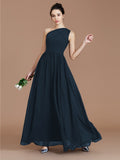 A-Line/Princess One-Shoulder Sleeveless Ruched Floor-Length Chiffon Bridesmaid Dresses Evening prom Dress