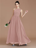 A-Line/Princess One-Shoulder Sleeveless Ruched Floor-Length Chiffon Bridesmaid Dresses Evening prom Dress