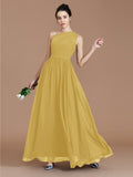 A-Line/Princess One-Shoulder Sleeveless Ruched Floor-Length Chiffon Bridesmaid Dresses Evening prom Dress