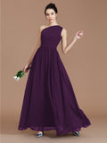 A-Line/Princess One-Shoulder Sleeveless Ruched Floor-Length Chiffon Bridesmaid Dresses Evening prom Dress