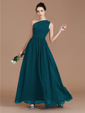A-Line/Princess One-Shoulder Sleeveless Ruched Floor-Length Chiffon Bridesmaid Dresses Evening prom Dress
