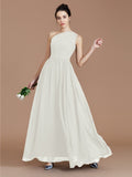 A-Line/Princess One-Shoulder Sleeveless Ruched Floor-Length Chiffon Bridesmaid Dresses Evening prom Dress
