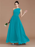 A-Line/Princess One-Shoulder Sleeveless Ruched Floor-Length Chiffon Bridesmaid Dresses Evening prom Dress