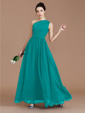 A-Line/Princess One-Shoulder Sleeveless Ruched Floor-Length Chiffon Bridesmaid Dresses Evening prom Dress