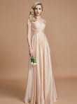A-Line/Princess V-neck Sleeveless Ruched Floor-Length Silk like Satin Bridesmaid Dresses Evening Prom Dress