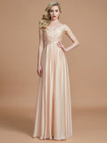 A-Line/Princess V-neck Sleeveless Ruched Floor-Length Silk like Satin Bridesmaid Dresses Evening Prom Dress