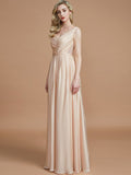 A-Line/Princess V-neck Sleeveless Ruched Floor-Length Silk like Satin Bridesmaid Dresses Evening Prom Dress
