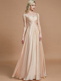 A-Line/Princess V-neck Sleeveless Ruched Floor-Length Silk like Satin Bridesmaid Dresses Evening Prom Dress